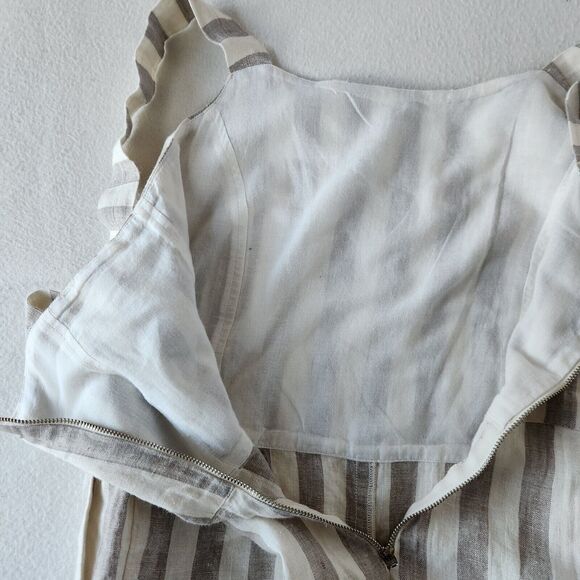 Linen Jumpsuit by Flavia Aranha Wide Stripe Overalls Beige Minimal Neutral Beach - Picture 12 of 12